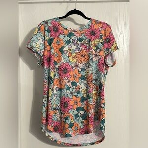 Bombom | Vibrant Floral Short Sleeve Women's Top | Size XL